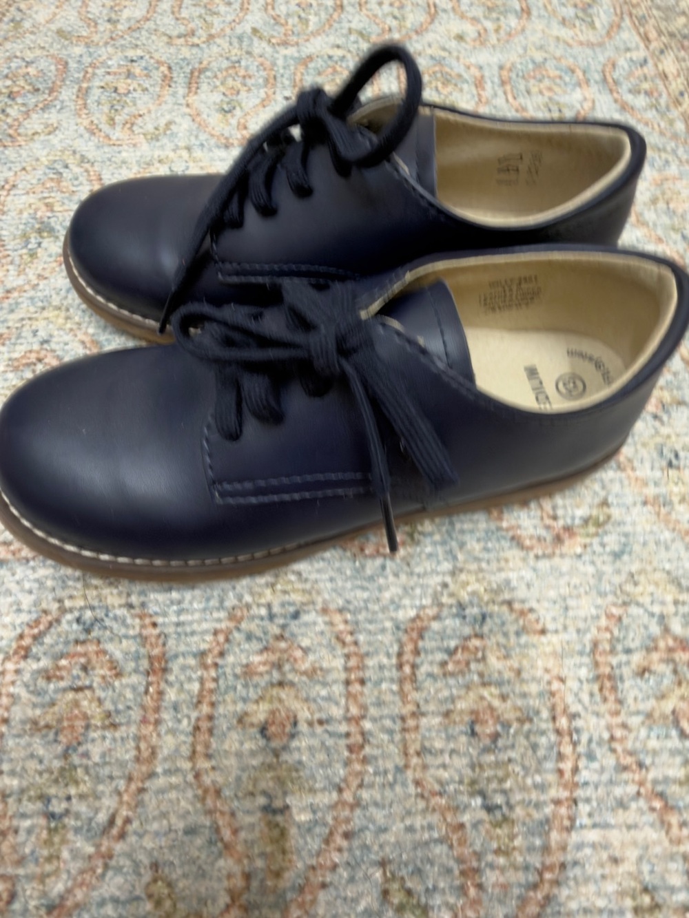 Boys Classic Navy Lace-Up Leather Oxfords Footmates size 13